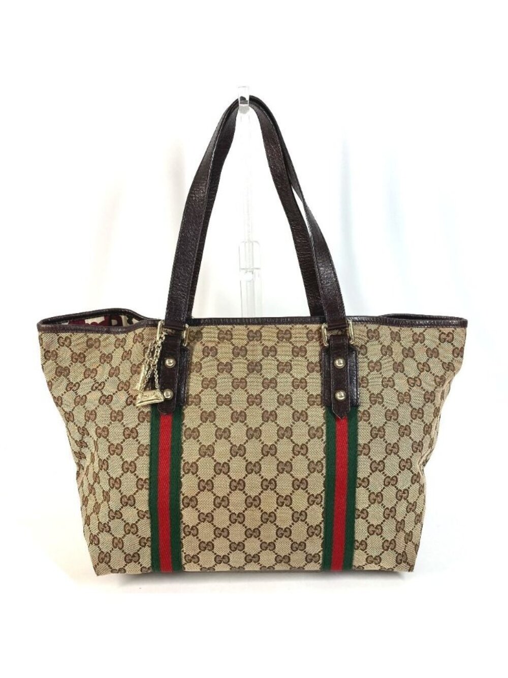 Gucci Shoulder Bag GG Logo Sherry Line Canvas Leather Beige